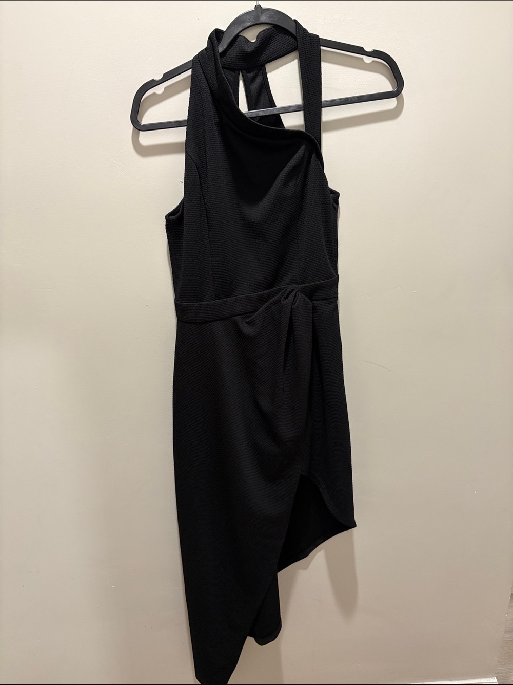 Asymmetric Black Halter Dress with Twist Detail